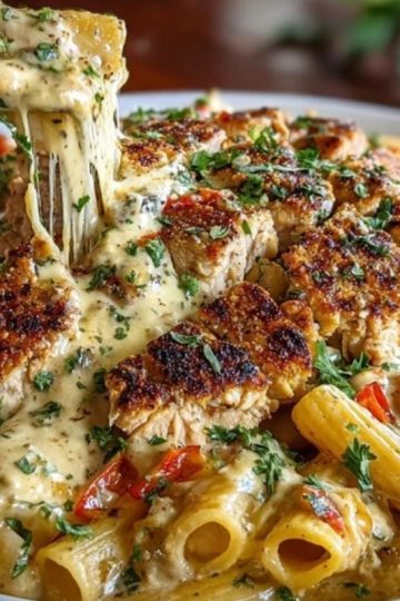 Creamy Cajun Chicken Rigatoni with Garlic Mozzarella Sauce