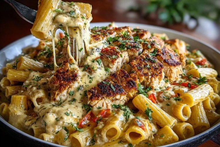 Creamy Cajun Chicken Rigatoni with Garlic Mozzarella Sauce