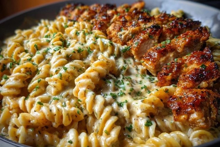 Creamy Cajun Chicken Rotini with Mozzarella Alfredo Sauce