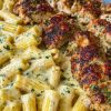Creamy Garlic Parmesan Chicken with Cheesy Penne Pasta