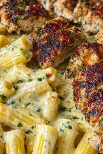 Creamy Garlic Parmesan Chicken with Cheesy Penne Pasta