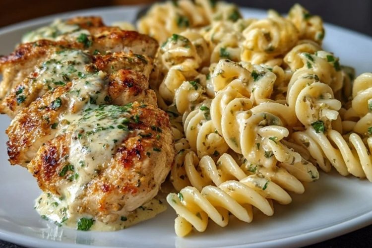 Creamy Garlic Parmesan Chicken with Cheesy Twisted Pasta