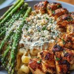 Delicious Greek Chili Chicken Alfredo with Smoked Feta Cream & Crispy Parmesan Asparagus 1