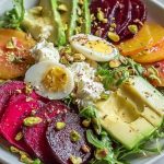 Elegant French Beet and Avocado Salad with Creme Fraiche and Pistachios