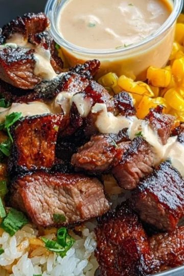 Korean BBQ Beef Bowl with Corn & Creamy Sauce