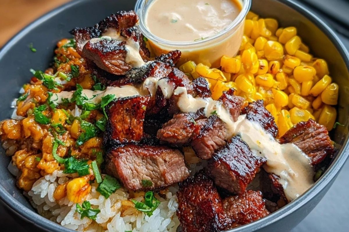 Korean BBQ Beef Bowl with Corn & Creamy Sauce