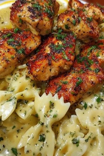 Lemon Garlic Chicken with Creamy Bowtie Pasta