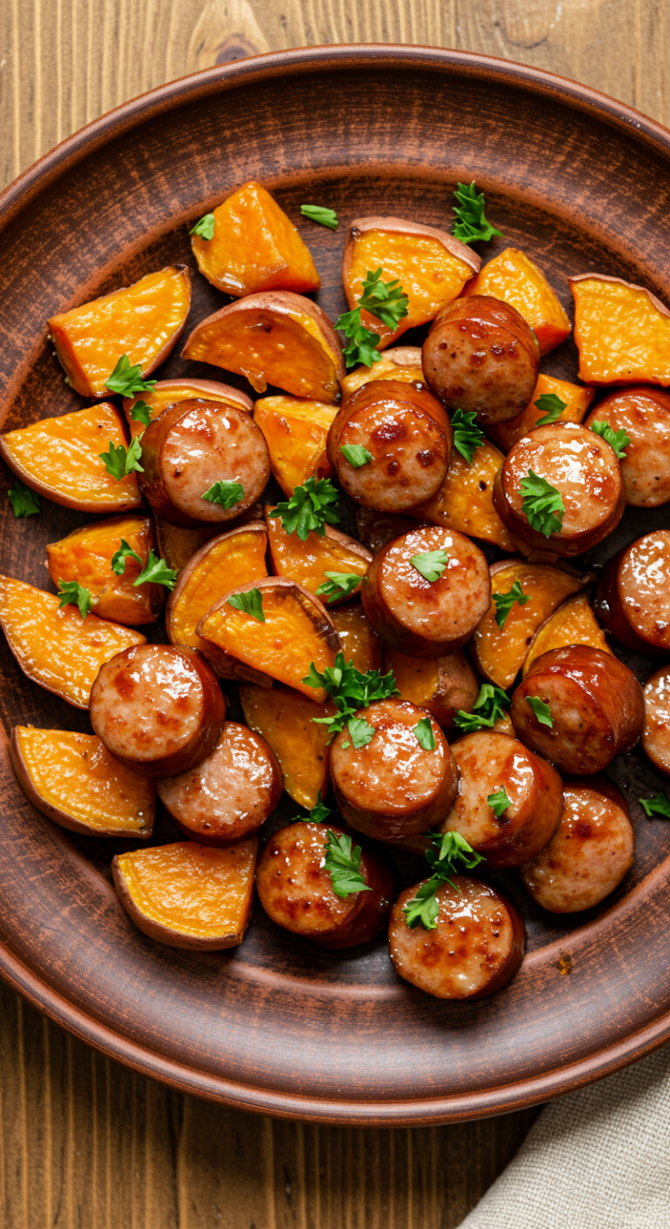 Sausage and Sweet Potatoes with Honey Garlic Sauce
