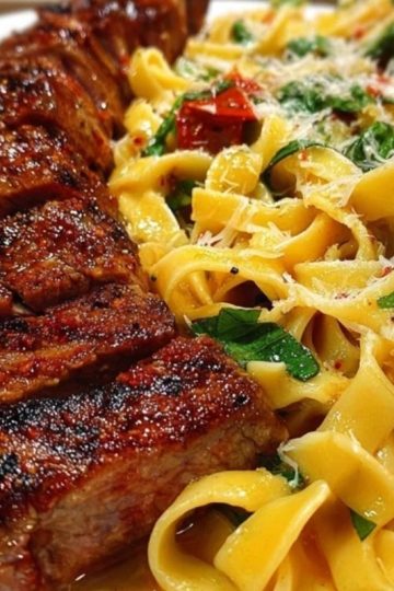 Spicy Cajun Steak with Parmesan Fettuccine Pasta