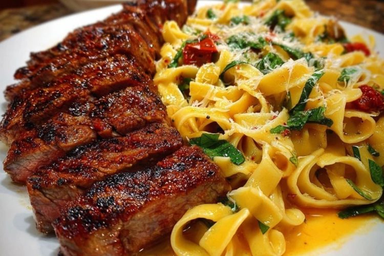 Spicy Cajun Steak with Parmesan Fettuccine Pasta