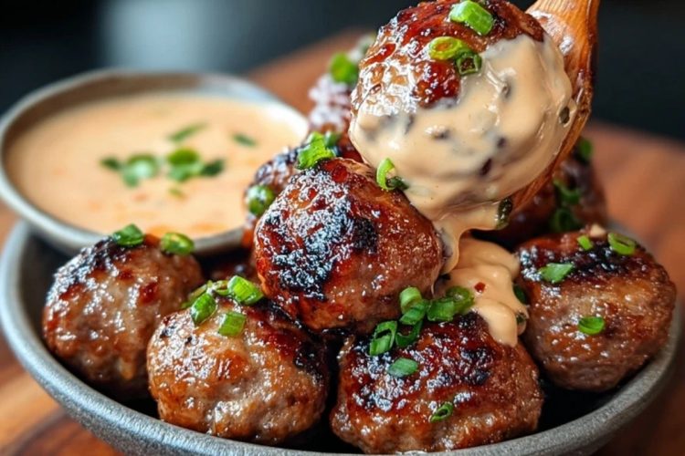 Tender Korean BBQ Meatballs with Spicy Mayo Dip