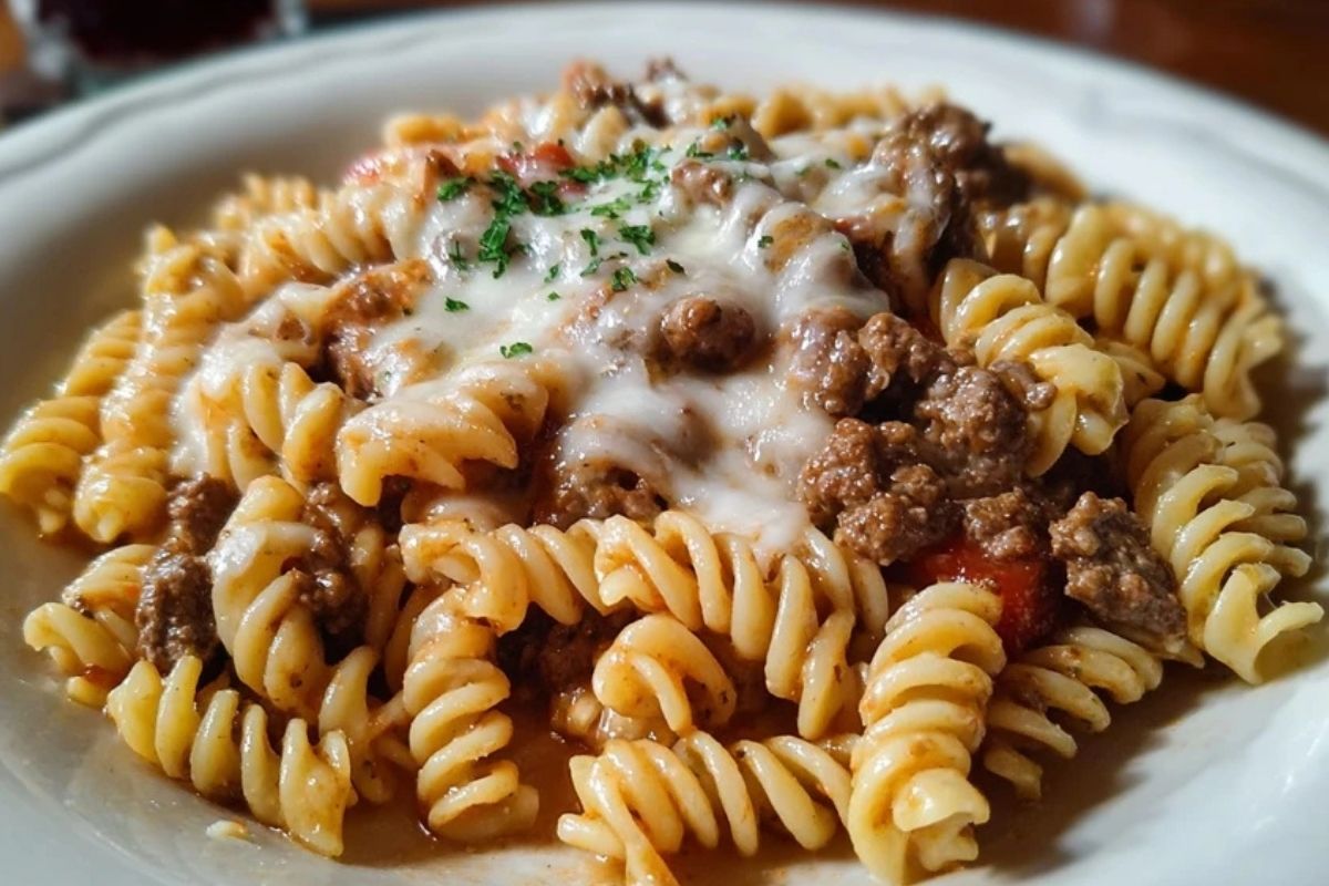 Beef and Rotini in Garlic Parmesan Sauce