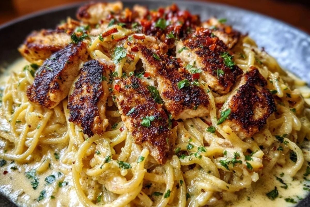 Cajun Chicken Spaghetti in Creamy Garlic Mozzarella Sauce