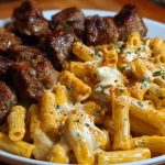 Cajun Steak Bites with Cheesy Garlic Shell Pasta Skillet