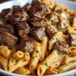 Cajun Steak Tips in Cheesy Penne Parmesan Sauce