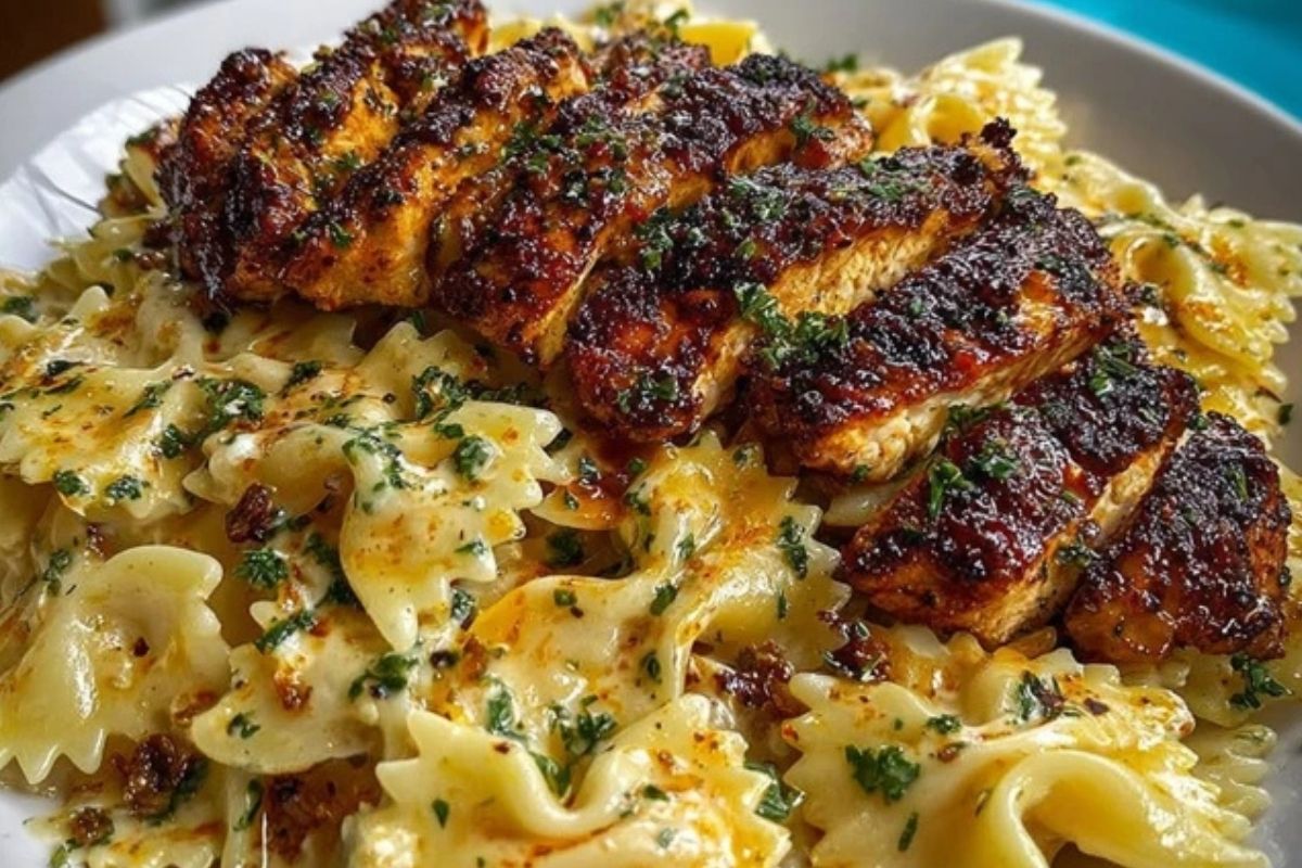 Cheesy Garlic Cajun Chicken Bowtie Pasta in Alfredo Sauce