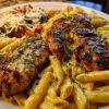 Cheesy Penne and Cajun Chicken in Garlic Parmesan Cream