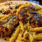 Cheesy Penne and Cajun Chicken in Garlic Parmesan Cream