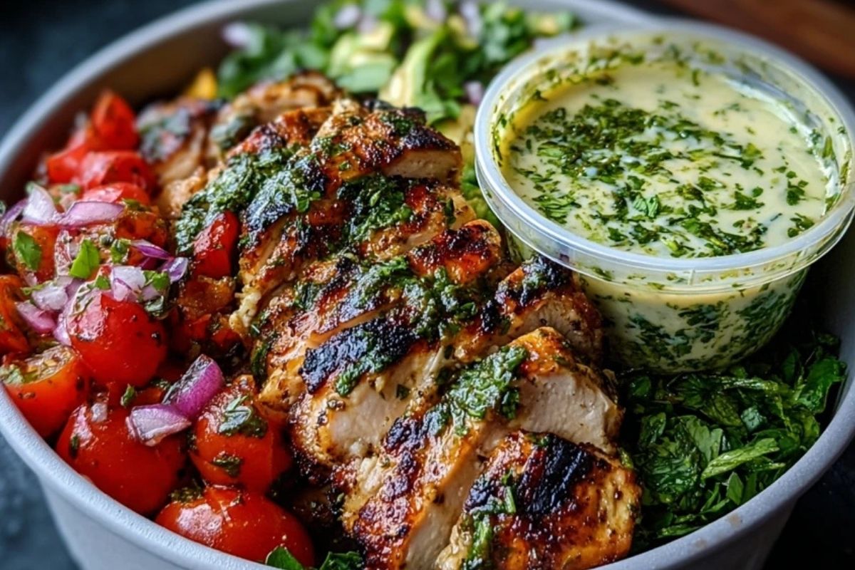 Chimichurri Grilled Chicken Bowl with Garlic Sauce