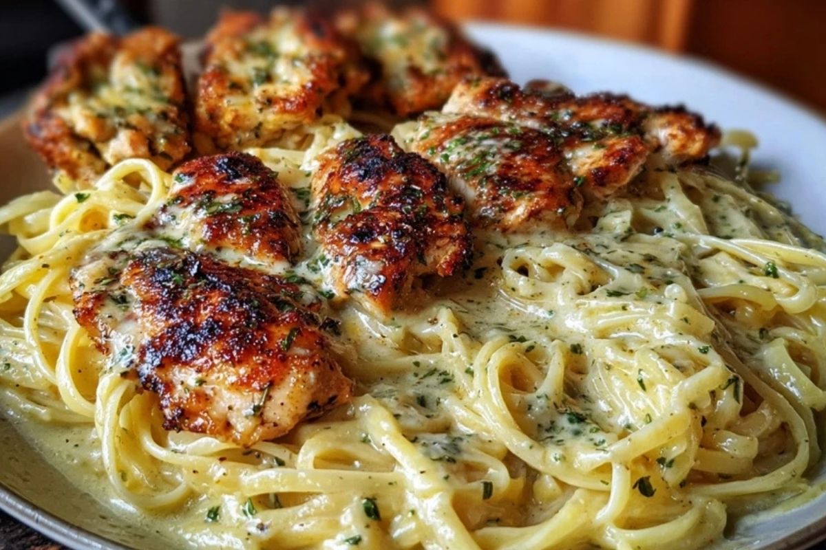 Creamy Garlic Butter Chicken & Linguine in Alfredo Sauce