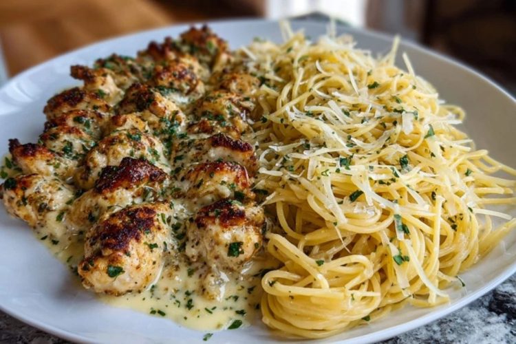 Creamy Garlic Parmesan Chicken with Cheesy Spaghetti