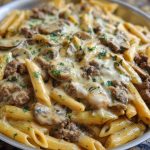 Creamy Velveeta Beef Stroganoff and Penne Pasta