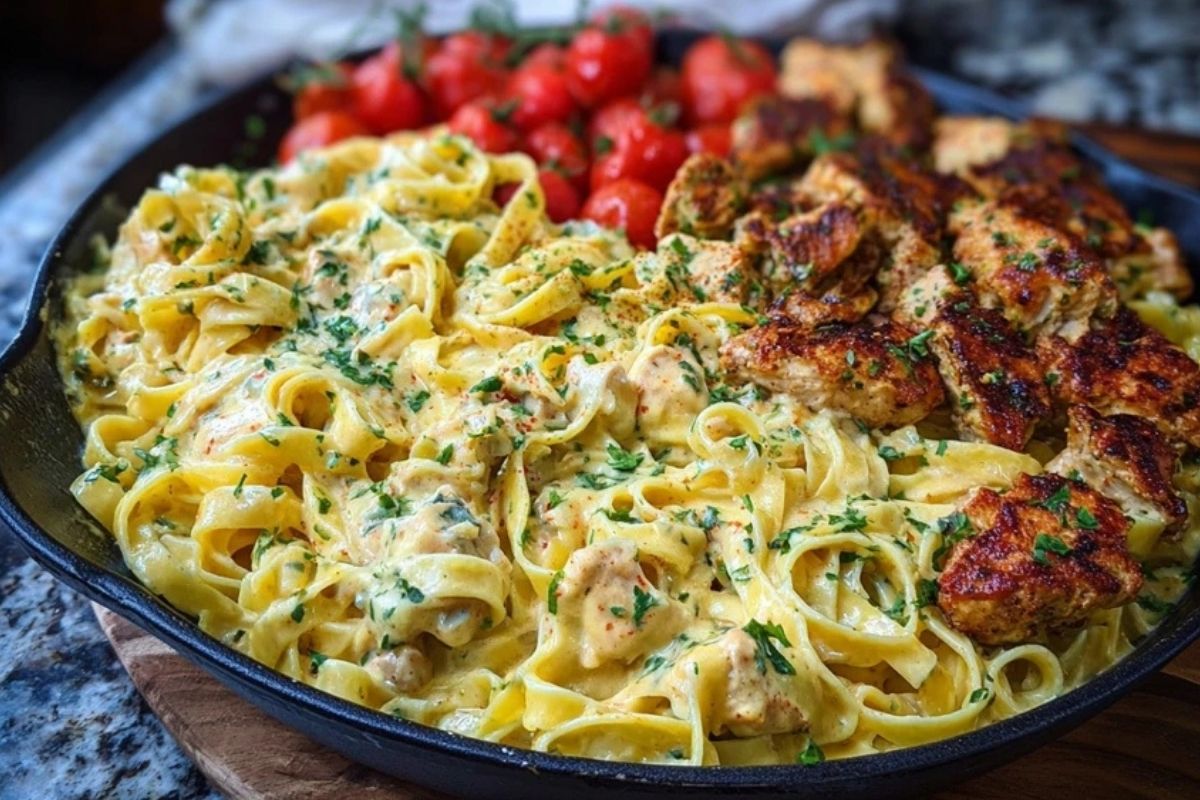 Creamy Velveeta Chicken Fettuccine with Garlic Cheese Sauce