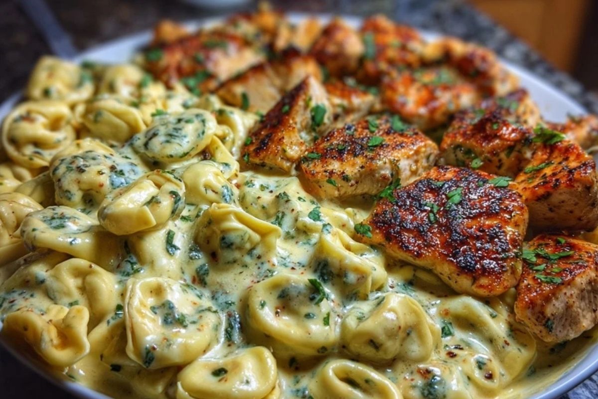 Easy Creamy Velveeta Chicken Tortellini with Mozzarella Garlic Sauce One-Pot Dinner