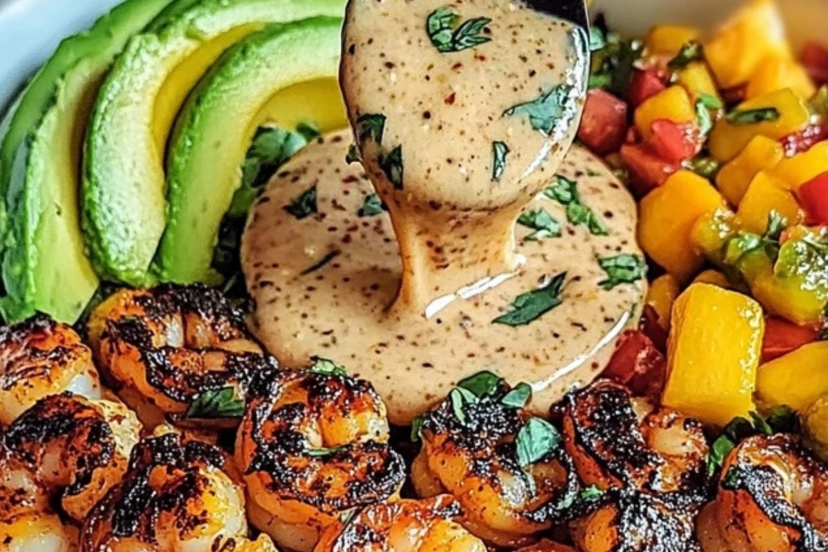Shrimp and Avocado Bowls with Mango Salsa & Lime-Chili Sauce