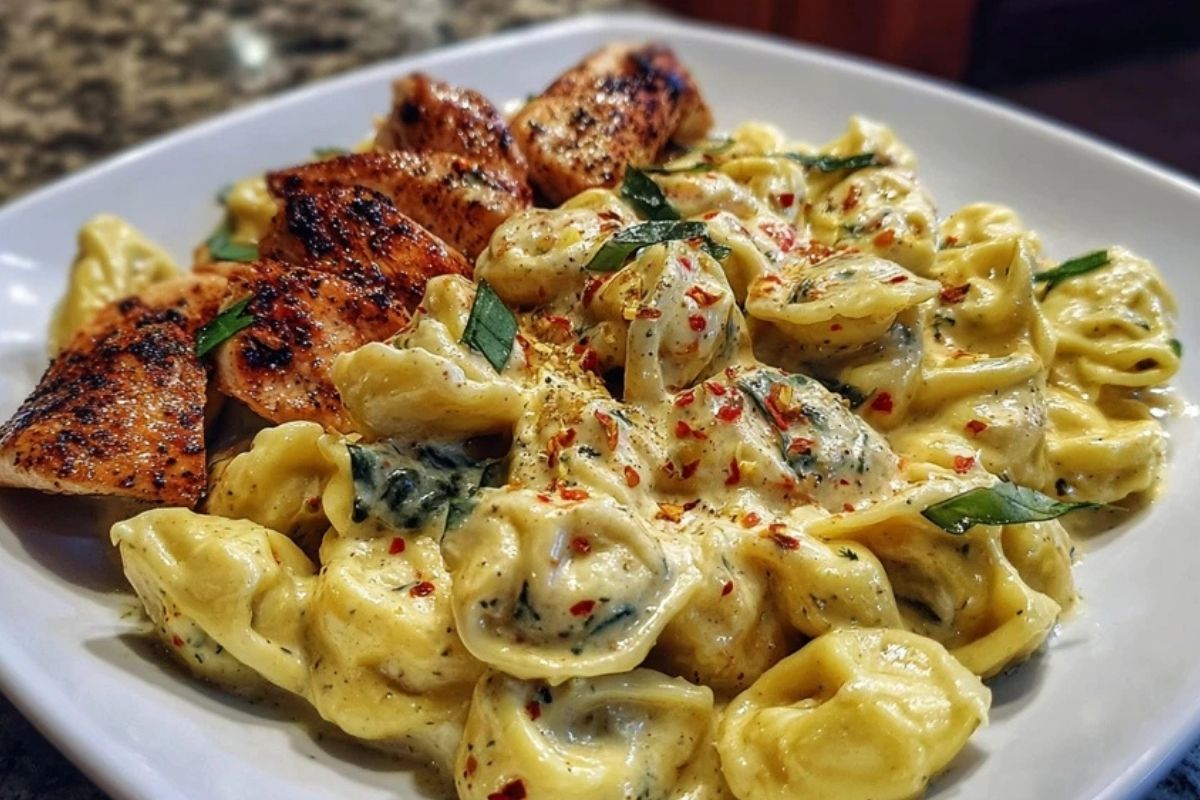Spicy Garlic Chicken Tortellini in Cheesy Alfredo Cream