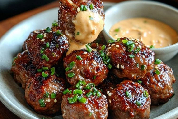 The Best Korean BBQ Meatballs with Spicy Mayo Dip