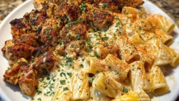 Cajun Garlic Butter Chicken Rigatoni in Cheesy Alfredo Sauce 1