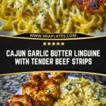 Cajun Garlic Butter Linguine with Tender Beef Strips Pin