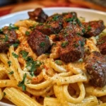 Cajun Garlic Butter Linguine with Tender Beef Strips Rigatoni 1