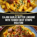 Cajun Garlic Butter Linguine with Tender Beef Strips Rigatoni Pin