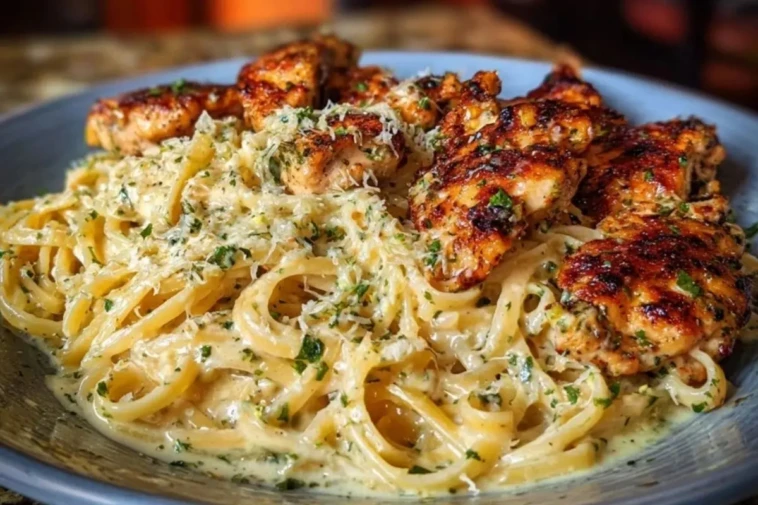 Cheesy Alfredo Linguine with Golden Garlic Butter Chicken in Creamy Sauce 1