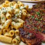 Cheesy Cajun Garlic Butter Steak with Creamy Rigatoni 1