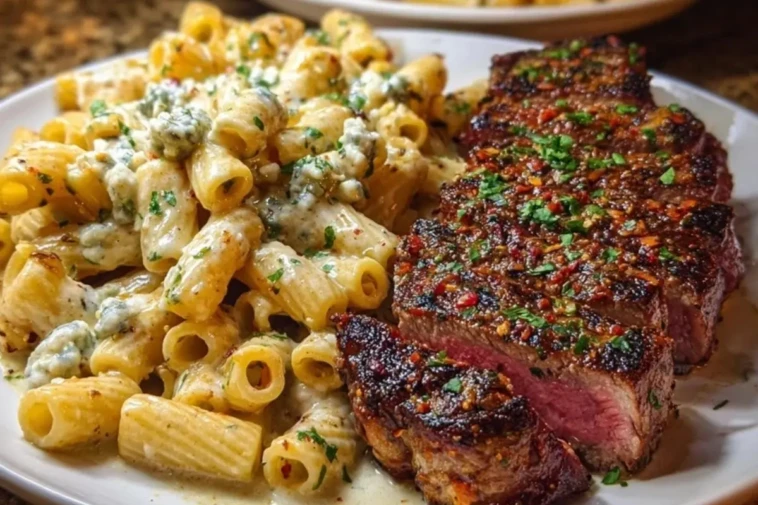 Cheesy Cajun Garlic Butter Steak with Creamy Rigatoni 1