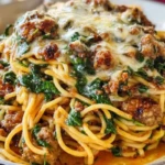 Cheesy Garlic Butter Spaghetti with Italian Sausage & Spinach 1