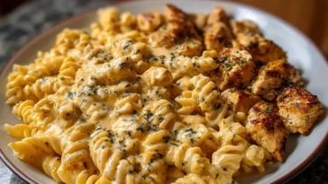 Cheesy Velveeta Chicken Twisted Pasta with Mozzarella Garlic Sauce 1
