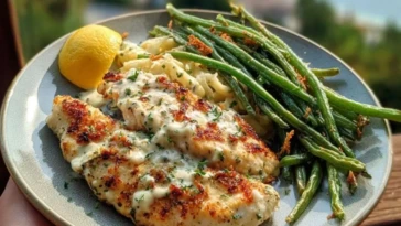 Coconut-Lemon Chicken Alfredo with Chili Feta Cream & Crispy Parmesan Green Beans 1