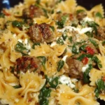 Creamy Garlic Butter Beef Bowtie Pasta with Italian Sausage & Spinach 1