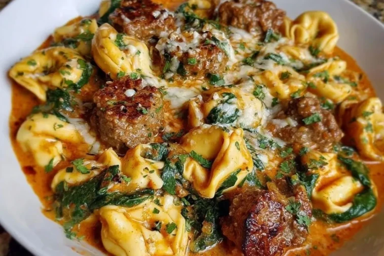 Creamy Garlic Butter Beef Tortellini with Italian Sausage & Spinach 1