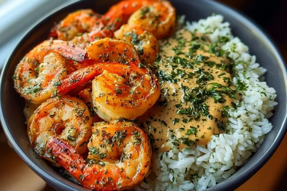 Creamy Garlic Butter Shrimp Bowl with Herb Rice
