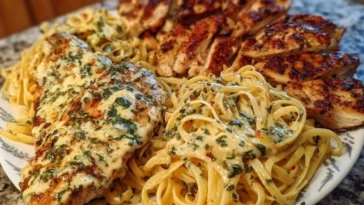 Creamy Garlic Parmesan Chicken with Cheesy Linguine 1