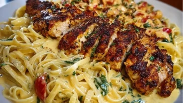 Creamy Mozzarella Chicken Linguine in Garlic Cajun Butter 1