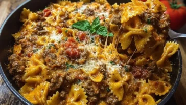 Creamy Velveeta Bowtie Pasta with Italian Beef Marinara 1