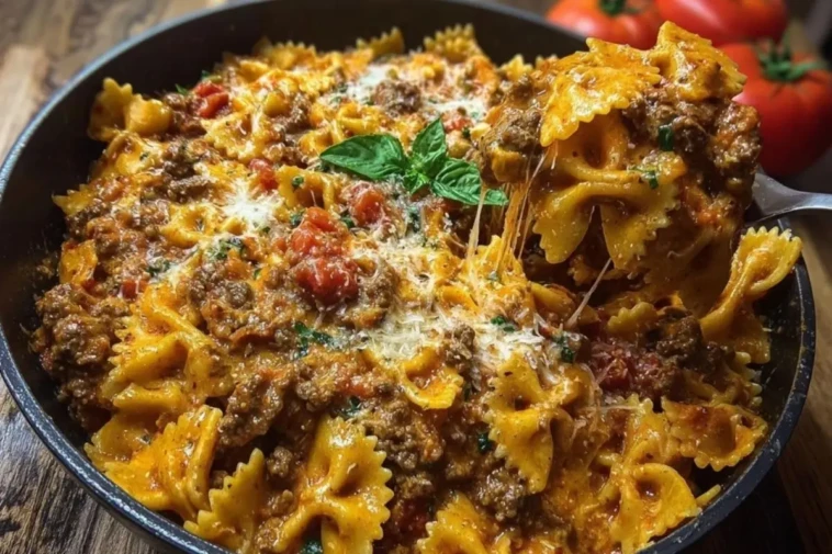 Creamy Velveeta Bowtie Pasta with Italian Beef Marinara 1