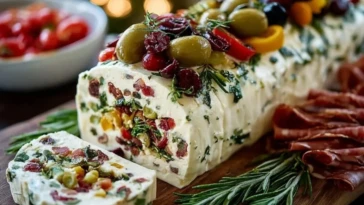 Festive Holiday Antipasto Cream Cheese Log 1