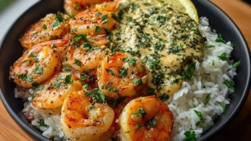 Garlic Butter Shrimp Bowl Recipe with Creamy Herb Rice 1